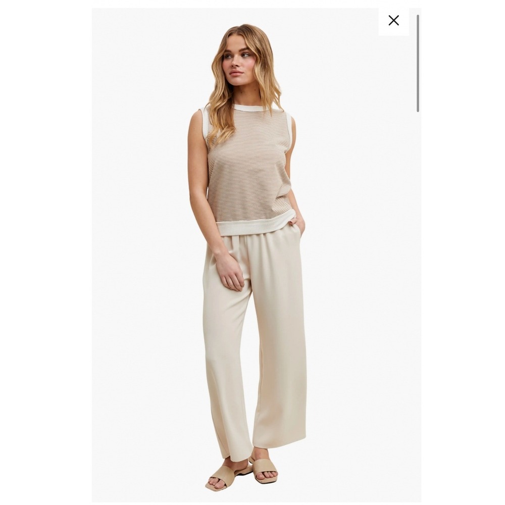 Wishlist Cream Beige Wide Leg Lounge Pants‎ Elastic Drawstring Waist Large Comfy